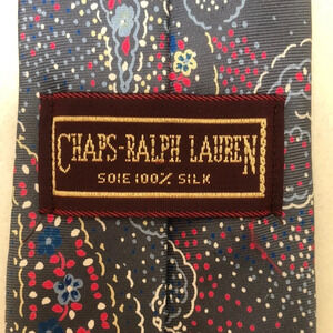 Chaps Ralph Lauren 100% silk paisley tie, grey blue  red yellow floral print